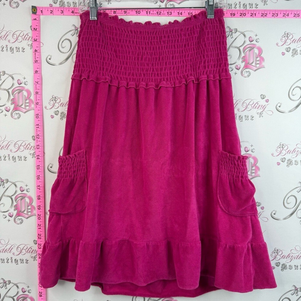 Dress tube strapless terry cloth Fuchsia Smocked-Waist Mini Dress with Pockets